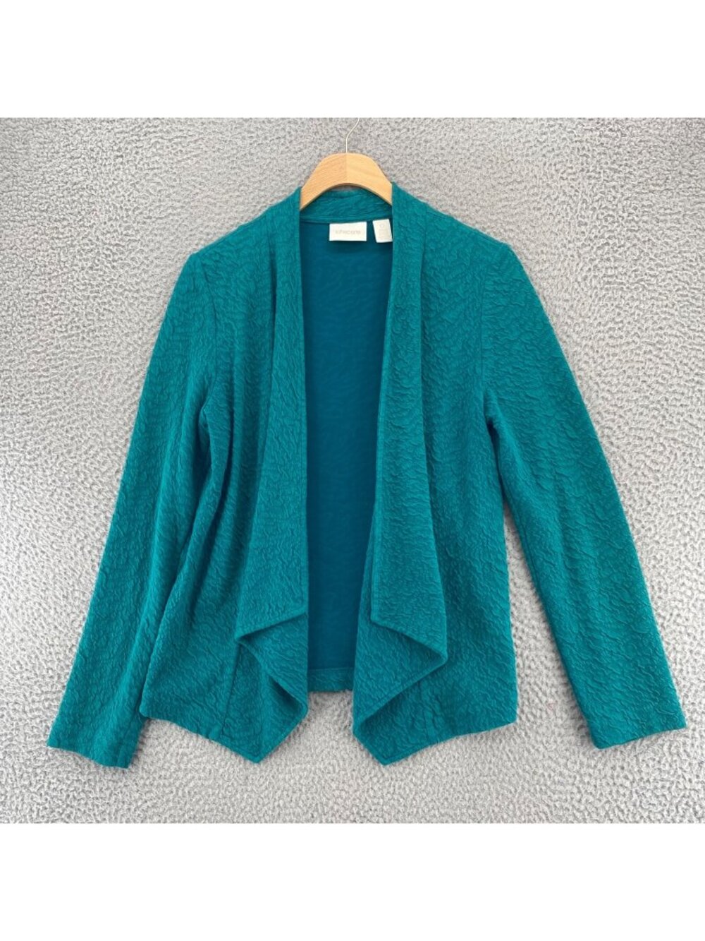 Chicos Jacket Womens 0 US Small Green Textured Structured Cardigan Knit Stretch